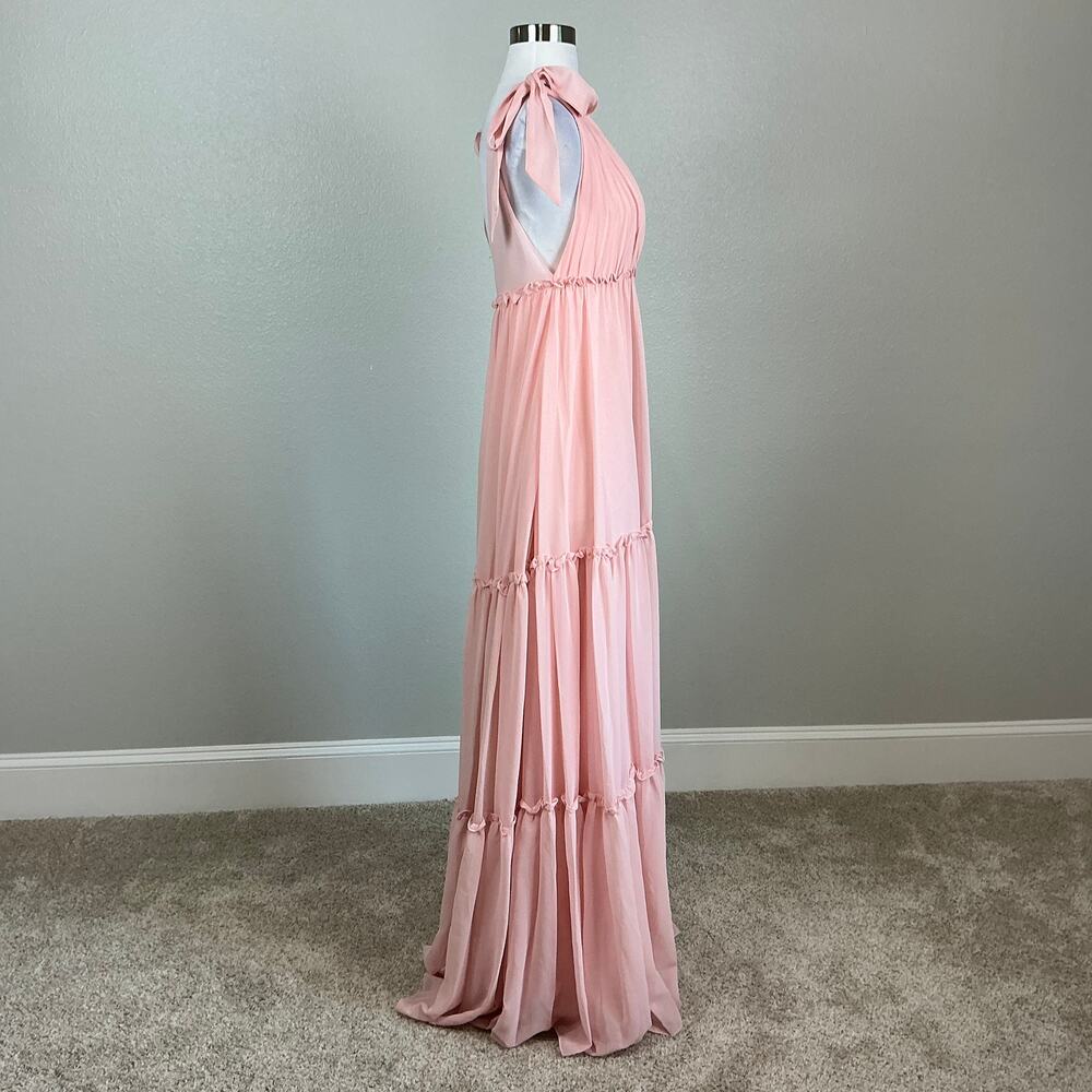 Mac Duggal 70188 Pink Maxi Dress Ruffled Chiffon Sleeveless V-Neck Gown Size 4 - Picture 4 of 12